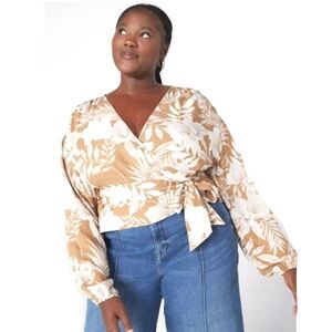 NEW LANE BRYANT Classic Crop Long-Sleeve Full-Wrap Top Blouse Size 24